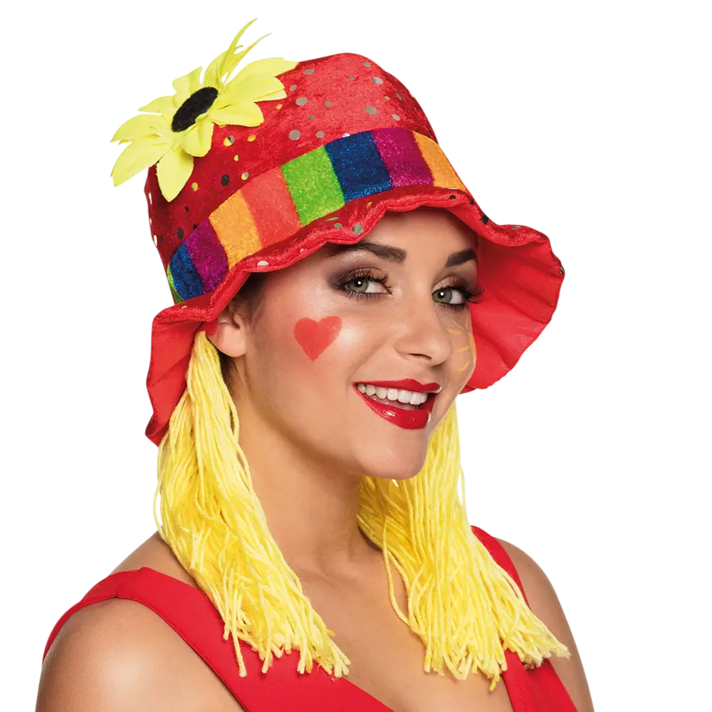 Clara" coloured clown hat with hair