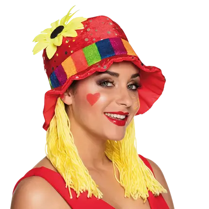 Clara coloured clown hat with hair