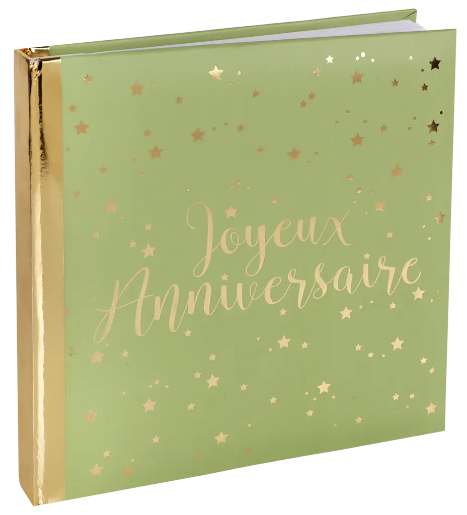 Happy Birthday Guestbook Gold/Olive Metallic