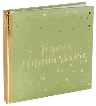 Happy Birthday Guestbook Gold/Olive Metallic