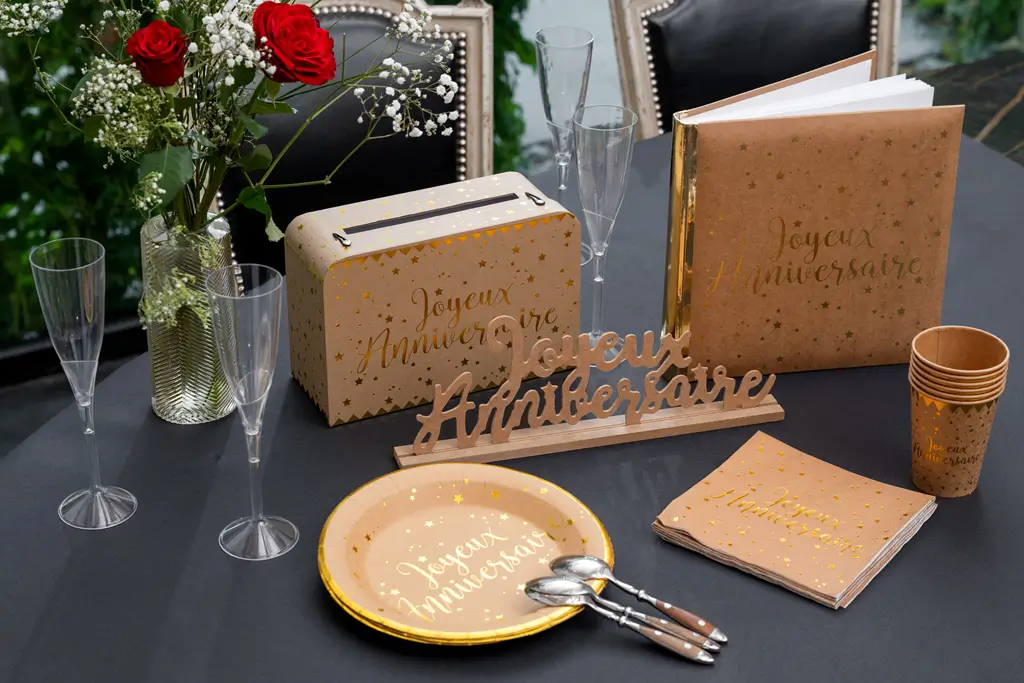 Happy Birthday Guestbook Gold/Kraft Metallic