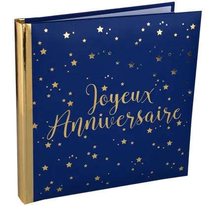 Happy Birthday Guestbook Gold/Blue Metallic
