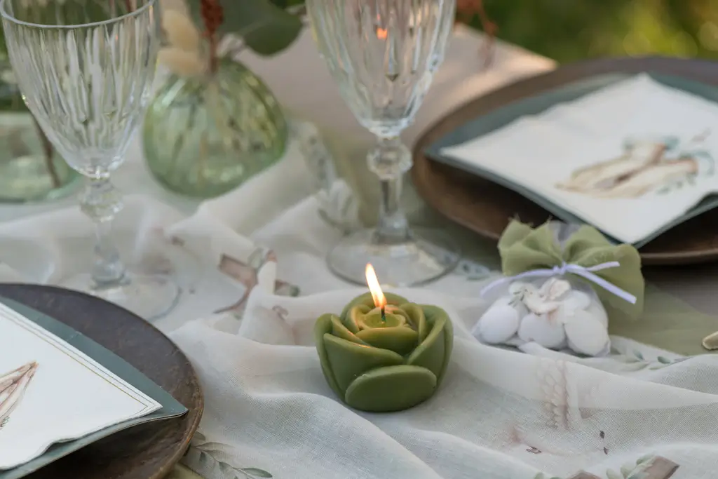 Carved Rose flower candle - Olive