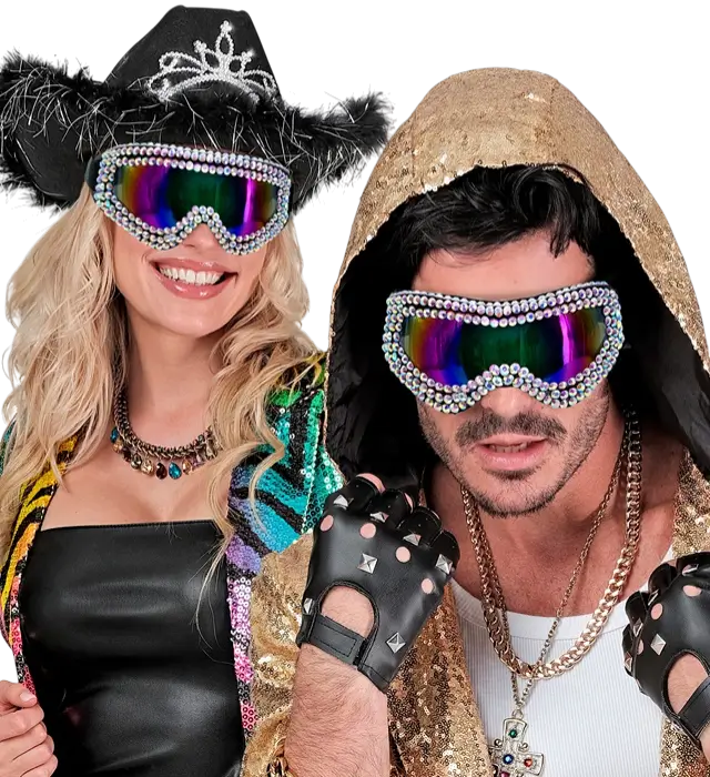 "APRÈS-SKI PARTY WINTER FESTIVAL GOGGLES WITH RHINESTONES".