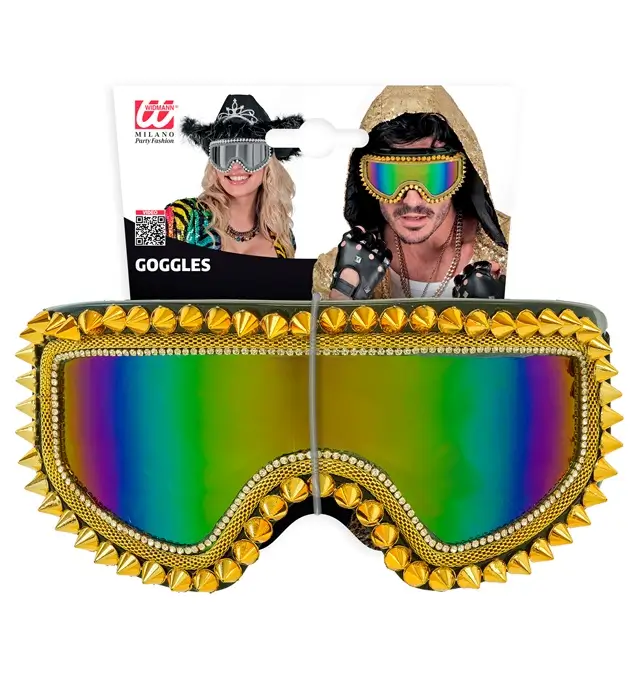 "APRÈS-SKI PARTY WINTER FESTIVAL SUNGLASSES WITH GOLD STUDS AND RHINESTONES".