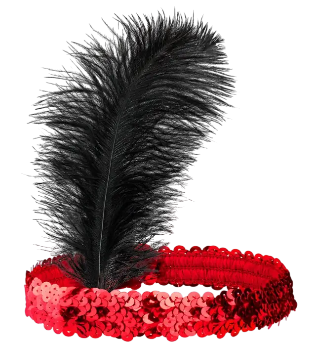 Red Charleston Sequin Headband with Vintage Feathers – 1920s Costume Accessory