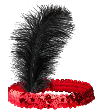 Red Charleston Sequin Headband with Vintage Feathers – 1920s Costume Accessory