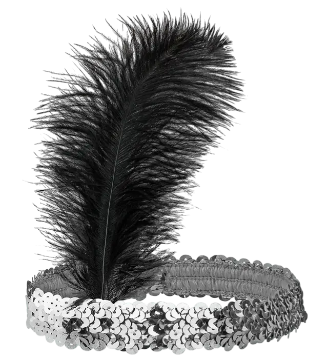 "SILVER GLITTER HEADBAND WITH FEATHERS