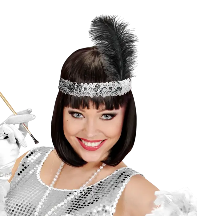 "SILVER GLITTER HEADBAND WITH FEATHERS