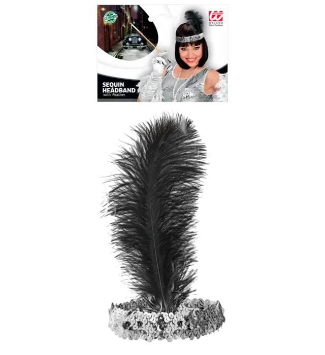 "SILVER GLITTER HEADBAND WITH FEATHERS