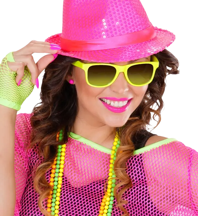 80s Neon Glasses with Revo Lenses – 4 Assorted Colours – Disco Costume Accessory