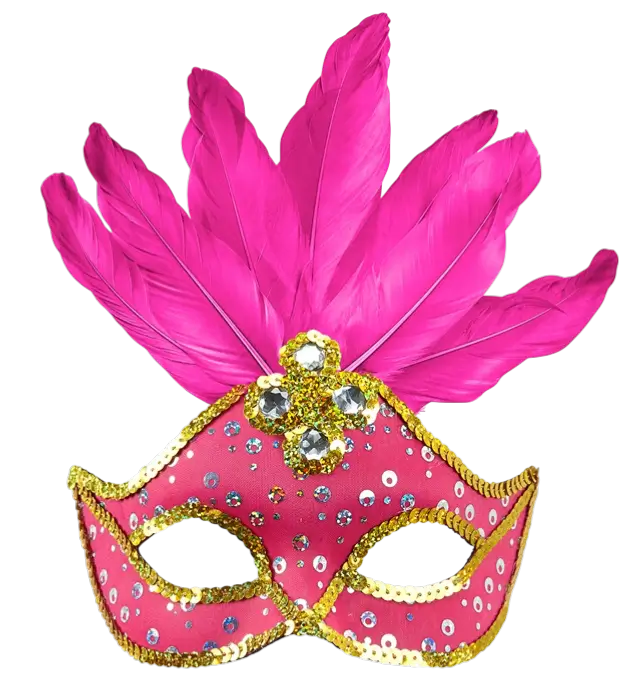Brazil Carnival Neon Pink Loup Mask with Gold Sequins and Feathers – Costume Accessory