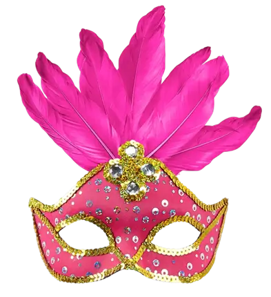 Brazil Carnival Neon Pink Loup Mask with Gold Sequins and Feathers – Costume Accessory