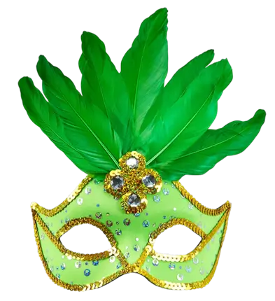Brazil Carnival Neon Green Loup Mask with Gold Sequins and Feathers – Costume Accessory