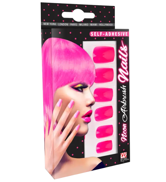 Set of 12 Neon Pink Self-Adhesive Nails with Nail Polish Effect – False Manicure Nails