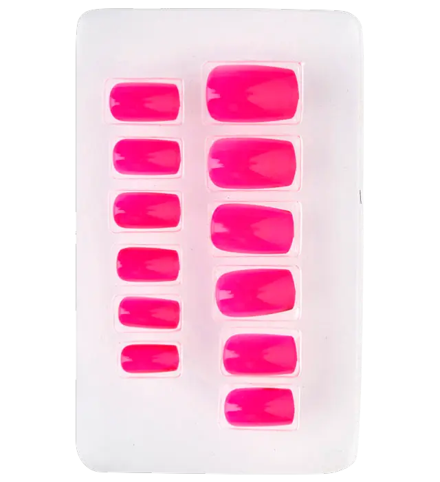 Set of 12 Neon Pink Self-Adhesive Nails with Nail Polish Effect – False Manicure Nails