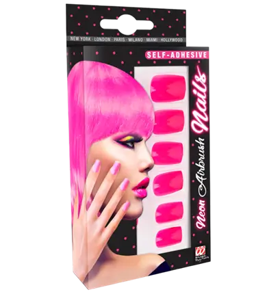 Set of 12 Neon Pink Self-Adhesive Nails with Nail Polish Effect – False Manicure Nails