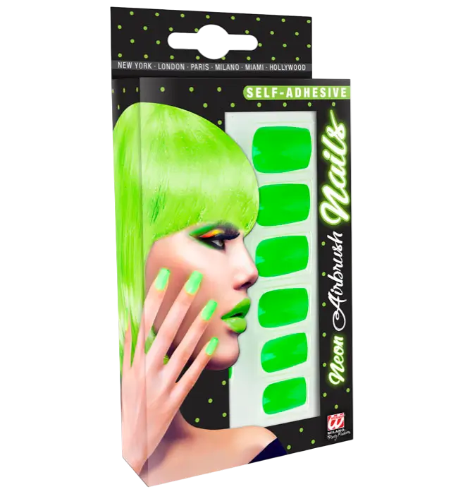 Set of 12 Neon Green Self-Adhesive Nails with Nail Polish Effect – False Manicure Nails