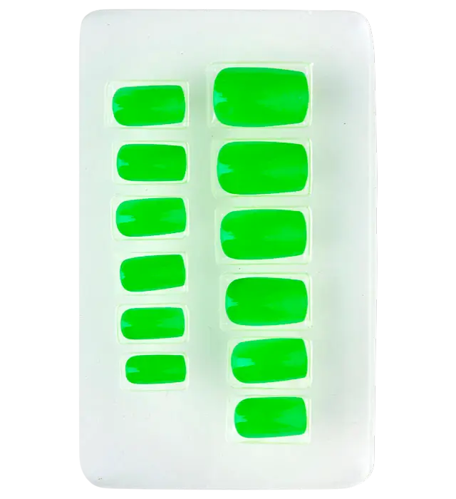 Set of 12 Neon Green Self-Adhesive Nails with Nail Polish Effect – False Manicure Nails