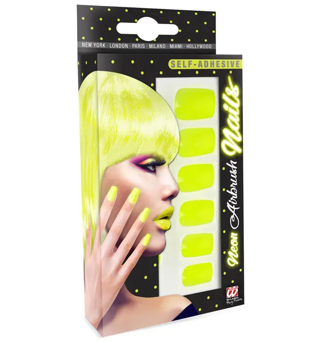 Set of 12 Neon Yellow Self-Adhesive Nails with Nail Polish Effect – False Manicure Nails