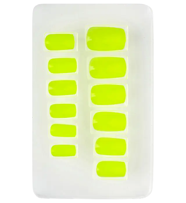 Set of 12 Neon Yellow Self-Adhesive Nails with Nail Polish Effect – False Manicure Nails