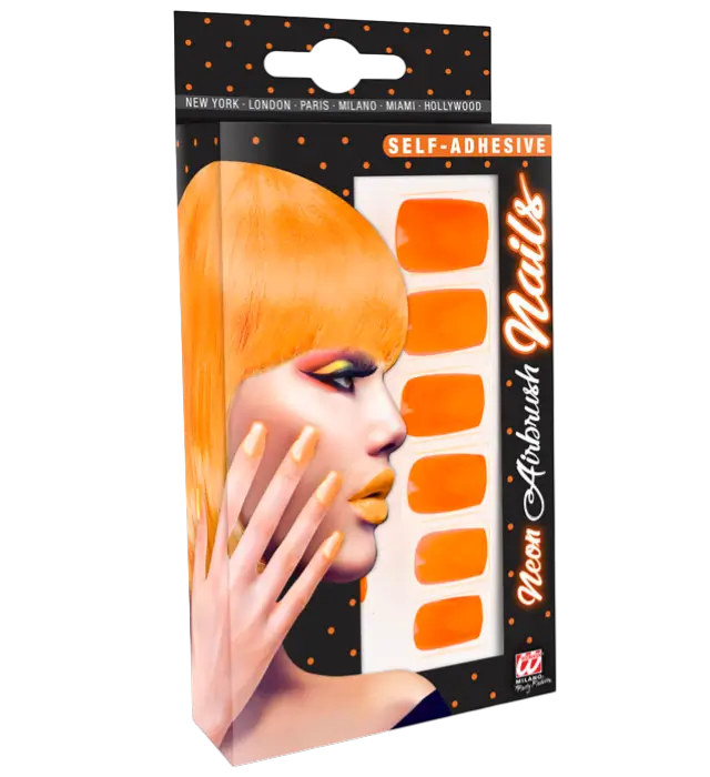 Set of 12 Neon Orange Self-Adhesive Nails with Nail Polish Effect – False Manicure Nails
