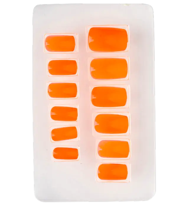 Set of 12 Neon Orange Self-Adhesive Nails with Nail Polish Effect – False Manicure Nails