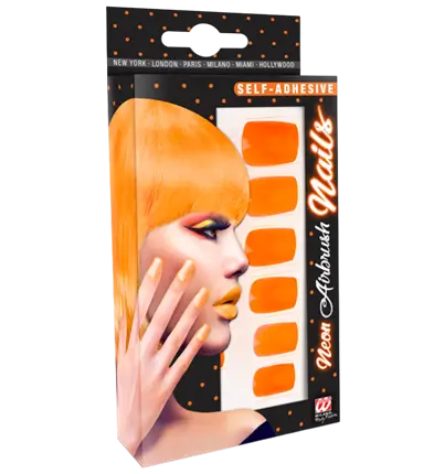 Set of 12 Neon Orange Self-Adhesive Nails with Nail Polish Effect – False Manicure Nails