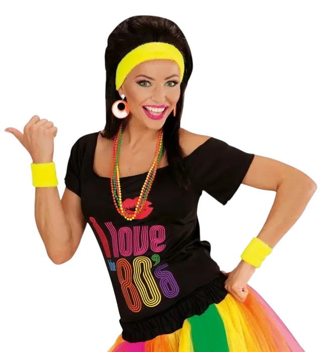 Complete Neon Yellow Headband Set – Headband and 2 Wristbands – 80s Costume Accessory