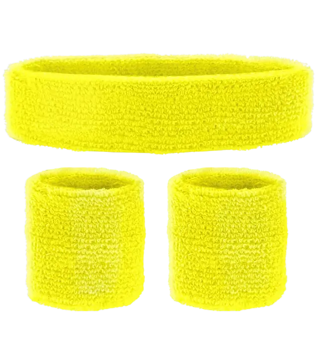 Complete Neon Yellow Headband Set – Headband and 2 Wristbands – 80s Costume Accessory