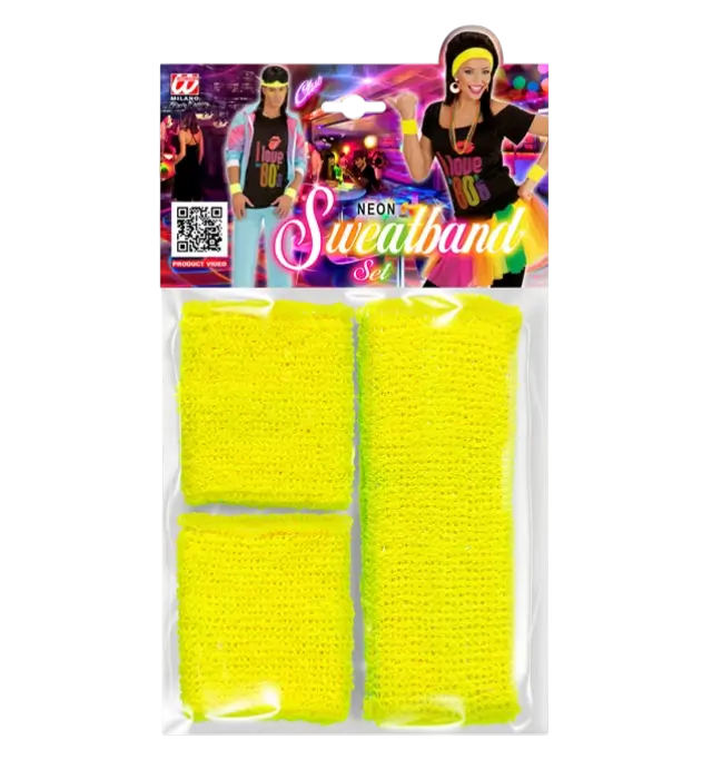Complete Neon Yellow Headband Set – Headband and 2 Wristbands – 80s Costume Accessory