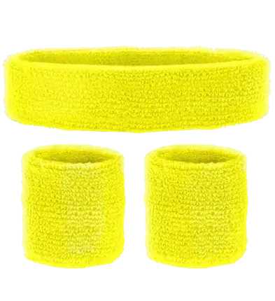 Complete Neon Yellow Headband Set – Headband and 2 Wristbands – 80s Costume Accessory