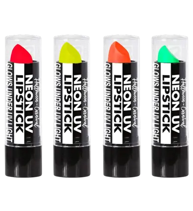 Display Box of 24 Neon Lipsticks 6 ml – Pink, Yellow, Green, Orange – Costume Makeup