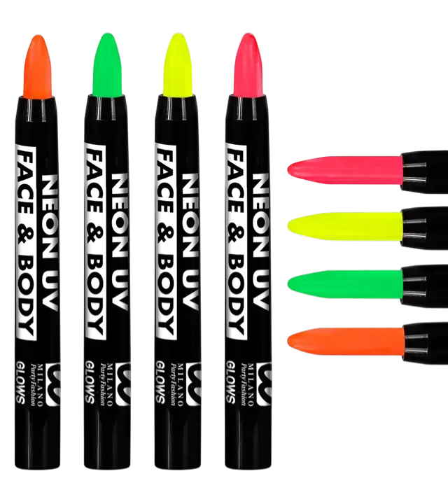 Display Box of 24 Neon Makeup Pencils 3.5 ml – Pink, Yellow, Green, Orange – Costume Makeup