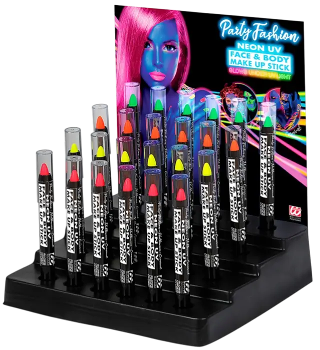 Display Box of 24 Neon Makeup Pencils 3.5 ml – Pink, Yellow, Green, Orange – Costume Makeup