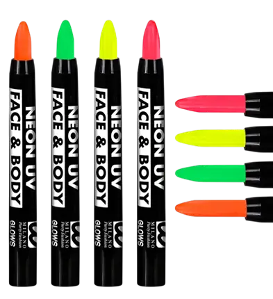Display Box of 24 Neon Makeup Pencils 3.5 ml – Pink, Yellow, Green, Orange – Costume Makeup