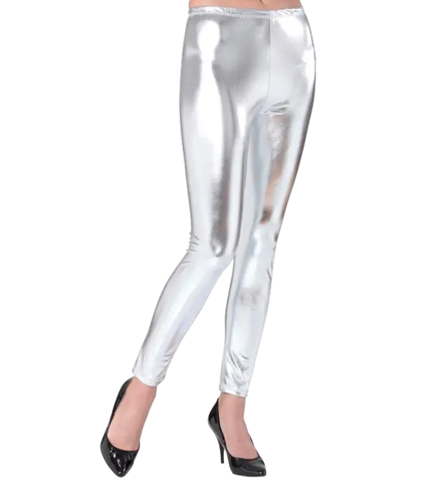 Silver Metallic Leggings – Shiny Disco Pants – 70s / 80s Costume