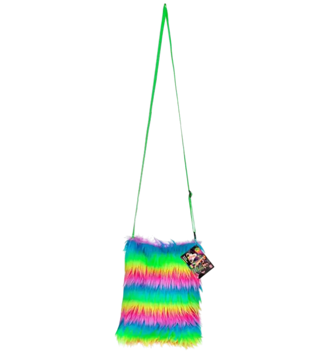 Neon Rainbow Faux Fur Handbag – Pop Disco Costume Accessory