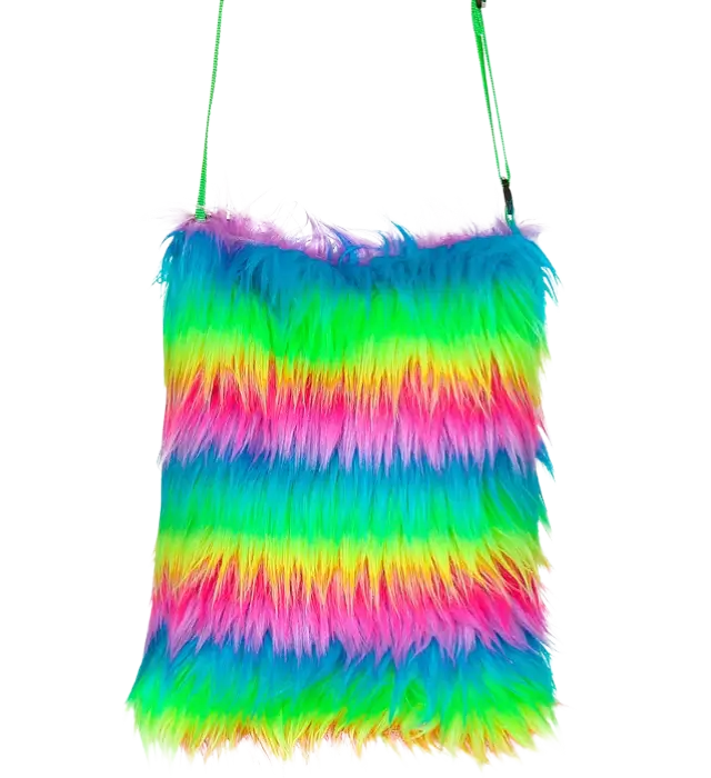 Neon Rainbow Faux Fur Handbag – Pop Disco Costume Accessory