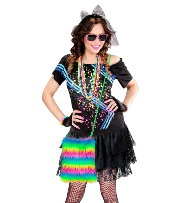 Neon Rainbow Faux Fur Handbag – Pop Disco Costume Accessory