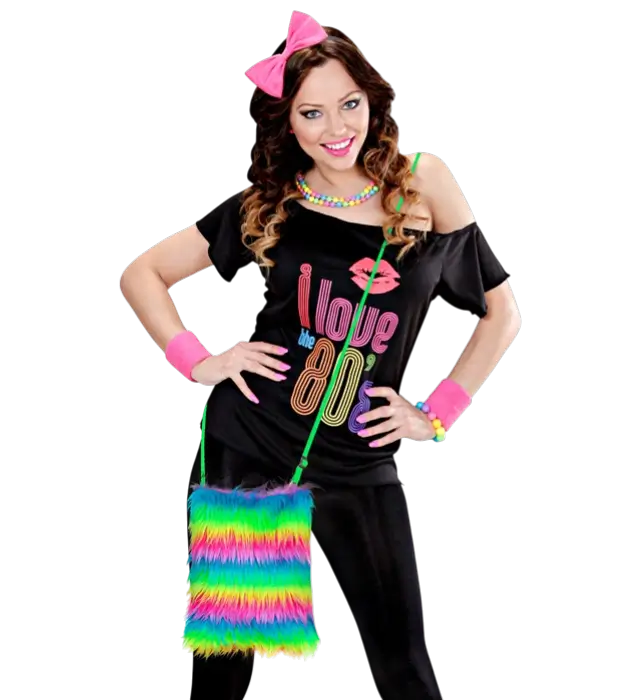 Neon Rainbow Faux Fur Handbag – Pop Disco Costume Accessory