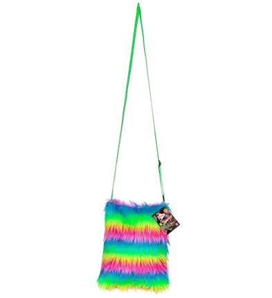 Neon Rainbow Faux Fur Handbag – Pop Disco Costume Accessory