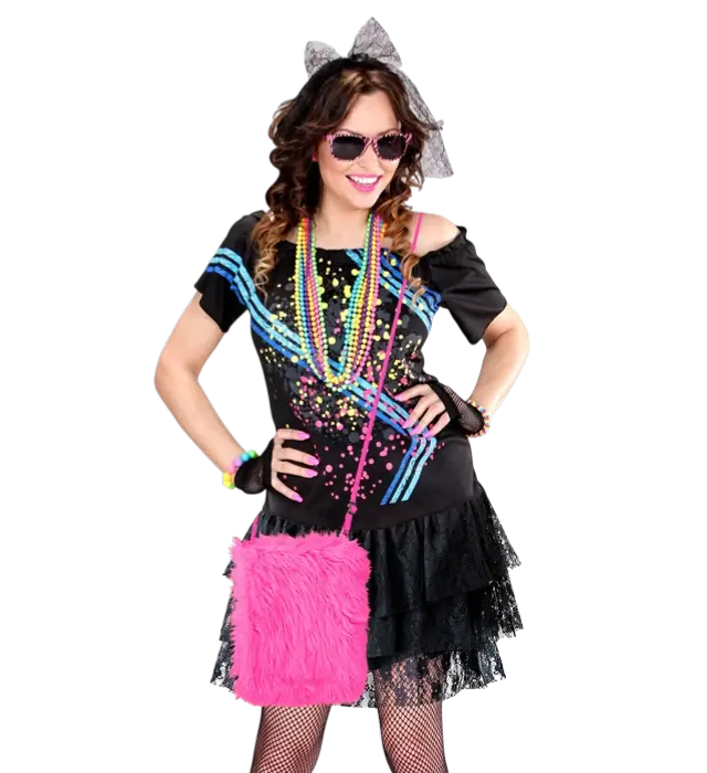 Neon Pink Plush Handbag – Pop Disco Costume Accessory