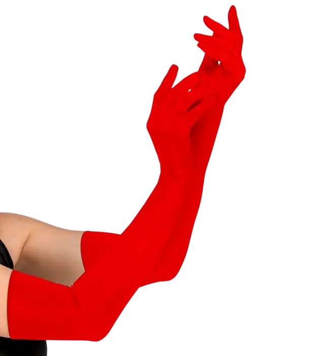 "RED LONG ELASTANE GLOVES 60 cm - also suitable for man