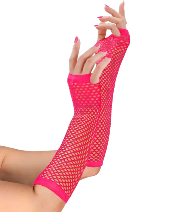 Neon Pink Fishnet Gloves 33 cm – 80s Costume Accessory