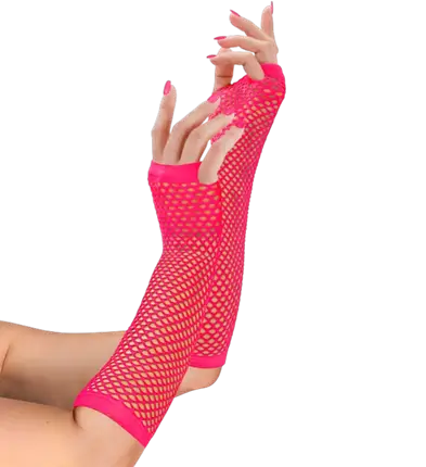 Neon Pink Fishnet Gloves 33 cm – 80s Costume Accessory
