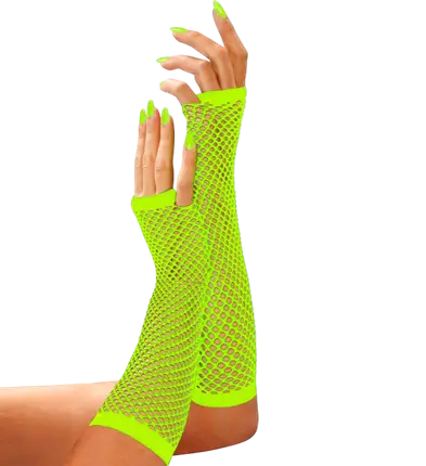 Neon Green Fingerless Fishnet Gloves 33 cm – 80s Costume Accessory