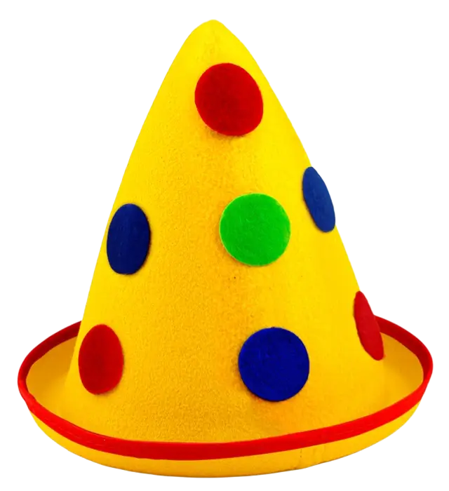 Yellow Polka Dot Pointed Felt Hat – Clown or Party Costume Hat