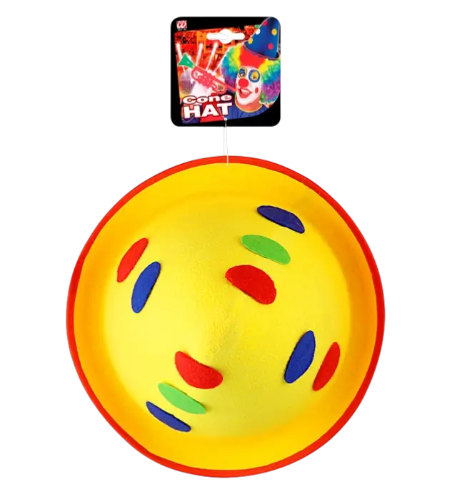 Yellow Polka Dot Pointed Felt Hat – Clown or Party Costume Hat