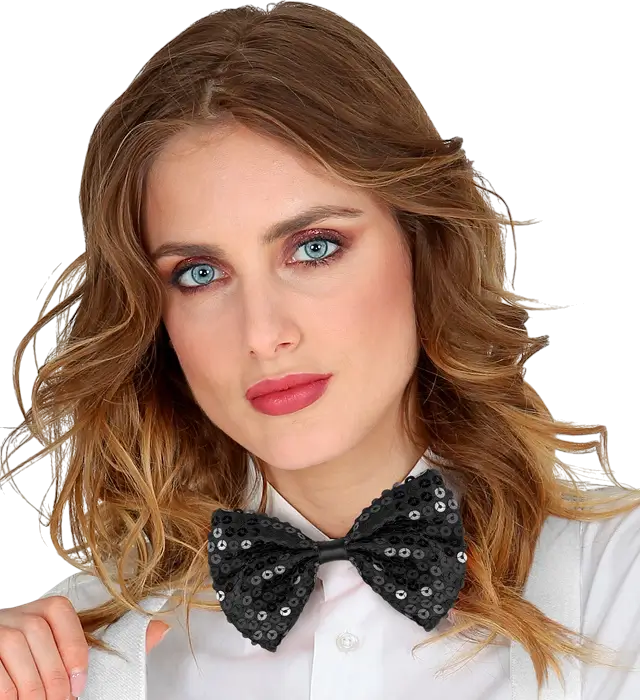 "BLACK SEQUINED BOW TIE